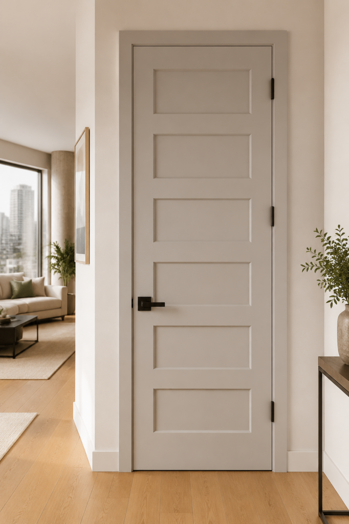 Terracotta 6100 Six-Panel Interior Door Featured In A Stylish Modern Apartment.