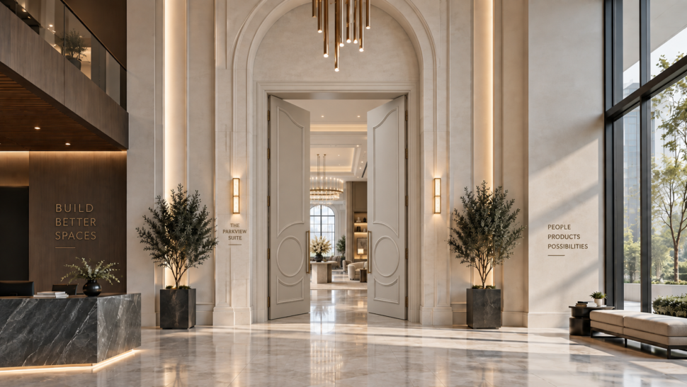 Wide Custom Architectural Doors In A Modern Commercial Interior